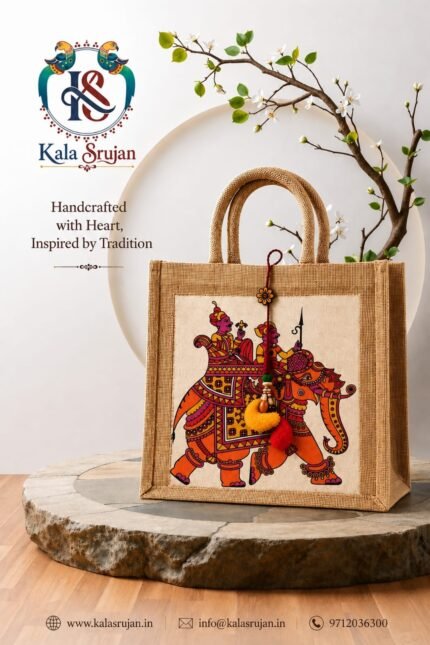Royal Elephant Pair Jute Bag - red -yellow