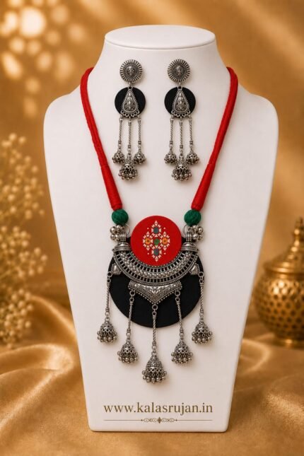 Sindoor Bloom Hand-painted Oxidised Necklace Set