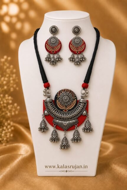 Surya Mandala Hand-painted Oxidised Necklace Set