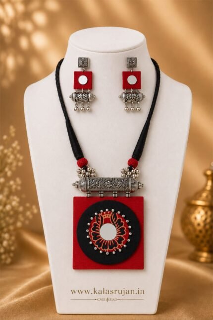 Surya Chakra Square Hand-painted Necklace Set