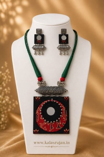 Tribal Moon Square Hand-painted Necklace Set