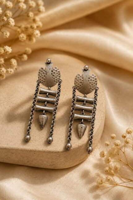 Tribal Silver Chain Drop Earings