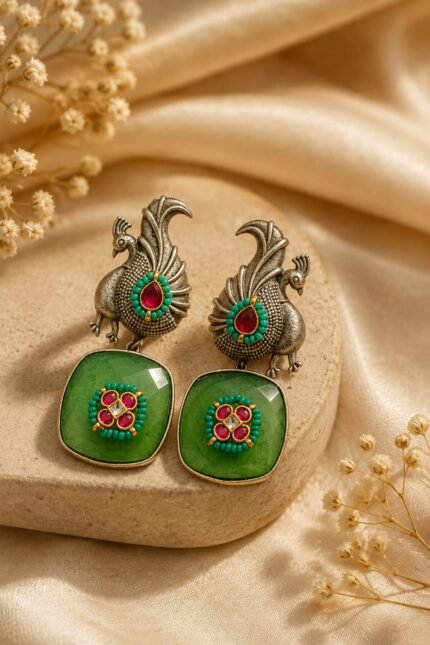 Royal Peacock Green Drop Earings